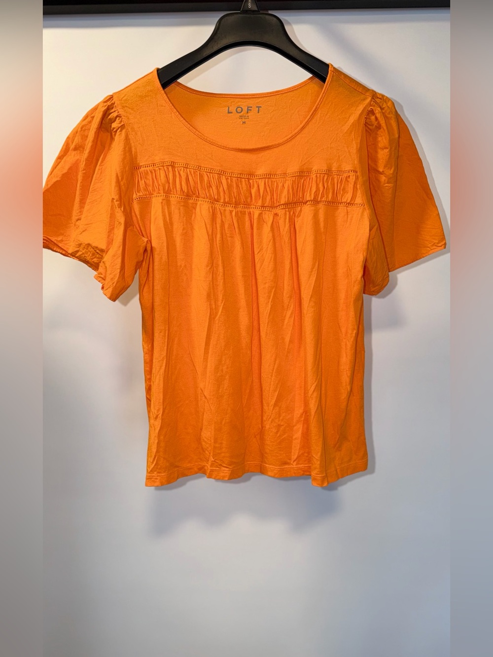 LOFT Orange Short Sleeve Pintuck Front Tee
